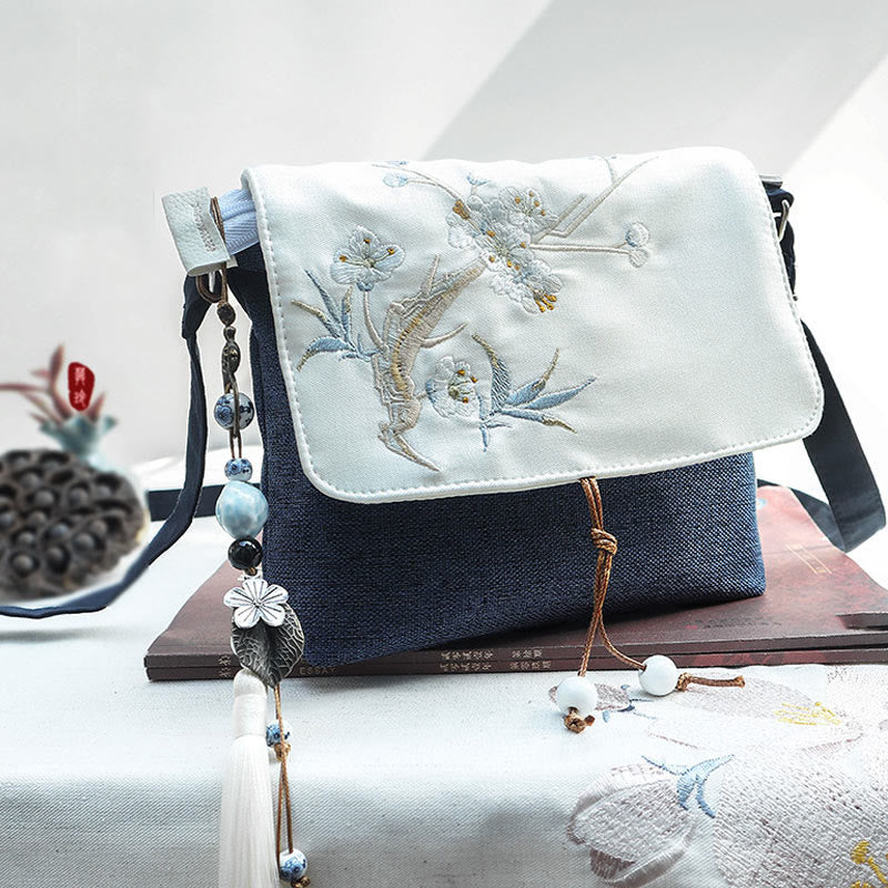 Buddha Stones Handmade Embroidered Large Capacity Polyester Canvas Backpack