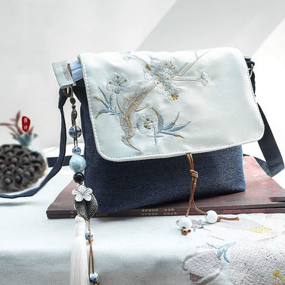 Buddha Stones Handmade Embroidered Large Capacity Polyester Canvas Backpack