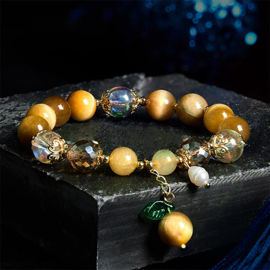 Buddha Stones Natural Tiger Eye Beads Green Leaf Courage Bracelet