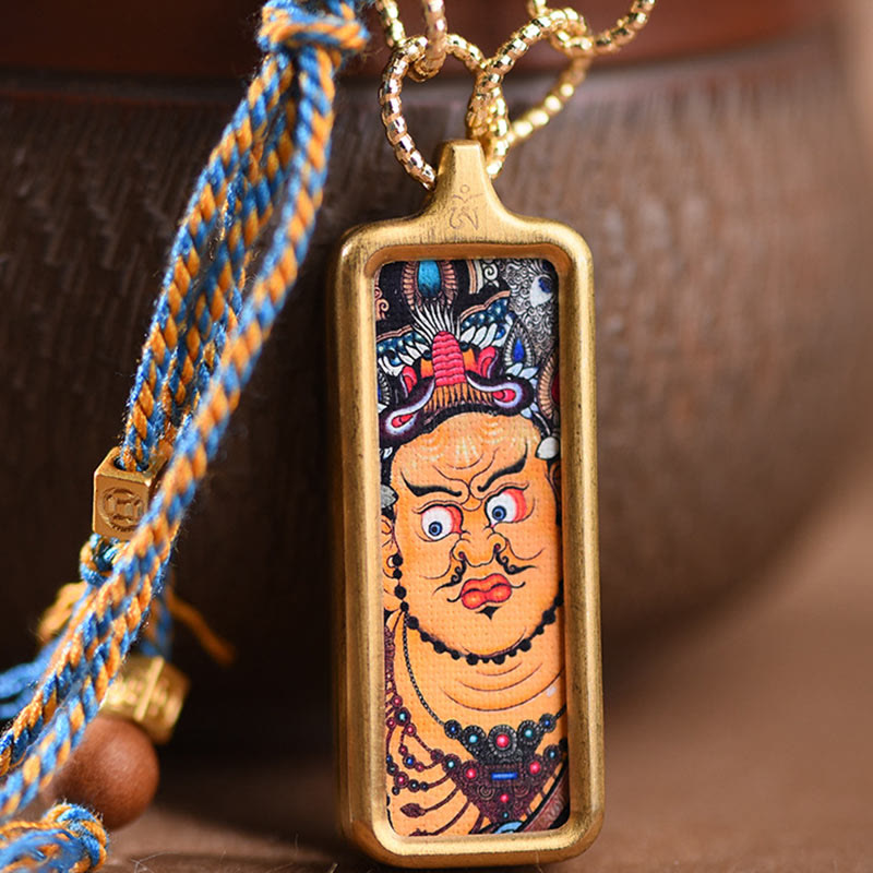 Buddha Stones Tibet God Of Wealth Titanium Steel Thangka Wealth Necklace Pendant