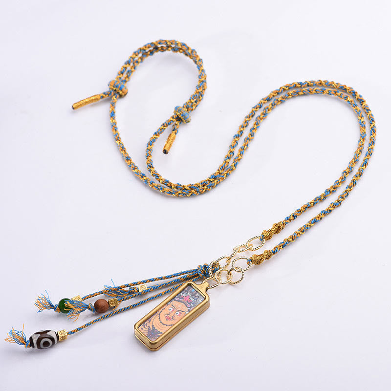Buddha Stones Tibet God Of Wealth Titanium Steel Thangka Wealth Necklace Pendant