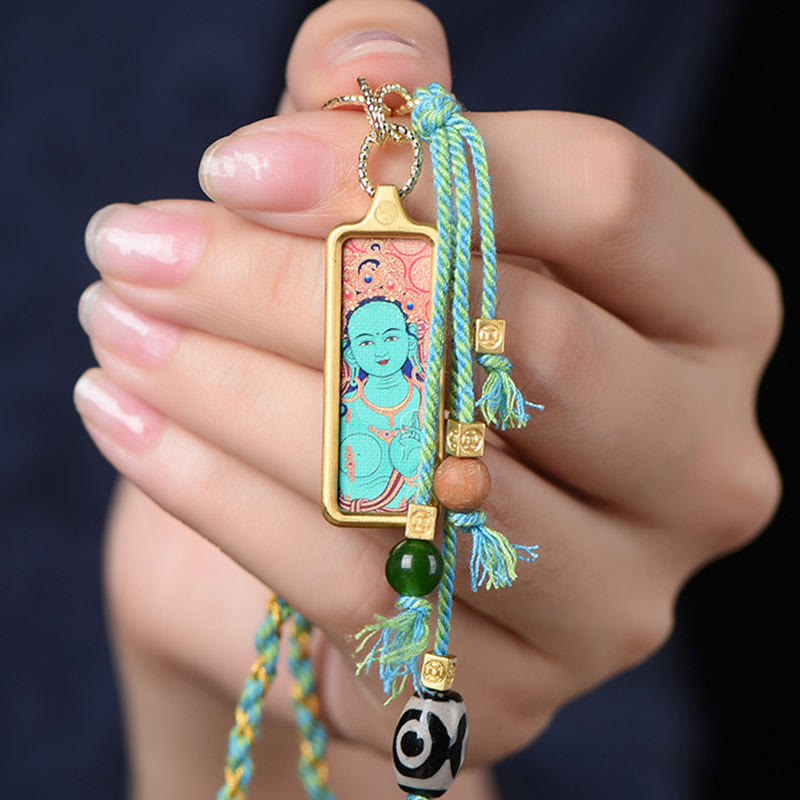 Buddha Stones Tibet God Of Wealth Titanium Steel Thangka Wealth Necklace Pendant