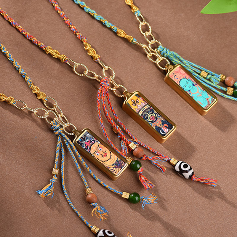 Buddha Stones Tibet God Of Wealth Titanium Steel Thangka Wealth Necklace Pendant