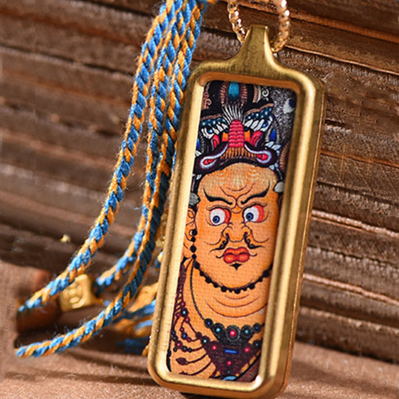 Buddha Stones Tibet God Of Wealth Titanium Steel Thangka Wealth Necklace Pendant