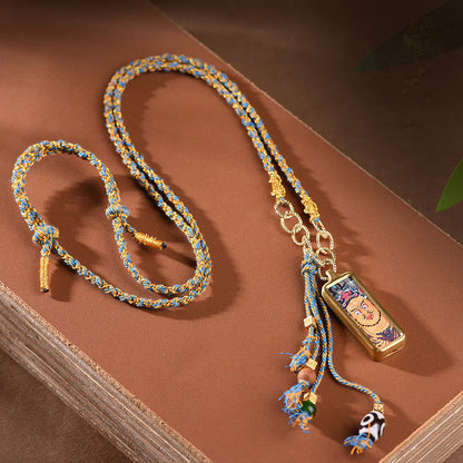 Buddha Stones Tibet God Of Wealth Titanium Steel Thangka Wealth Necklace Pendant