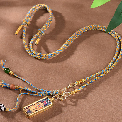 Buddha Stones Tibet God Of Wealth Titanium Steel Thangka Wealth Necklace Pendant