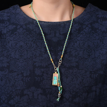 Buddha Stones Tibet God Of Wealth Titanium Steel Thangka Wealth Necklace Pendant