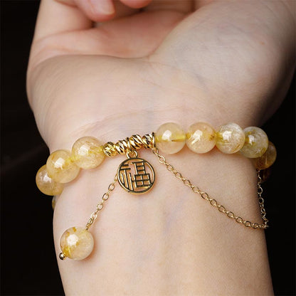 Buddha Stones Citrine Lucky Fu Character Happiness Bracelet