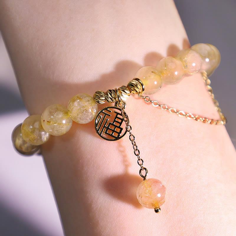Buddha Stones Citrine Lucky Fu Character Happiness Bracelet