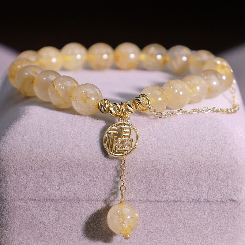 Buddha Stones Citrine Lucky Fu Character Happiness Bracelet