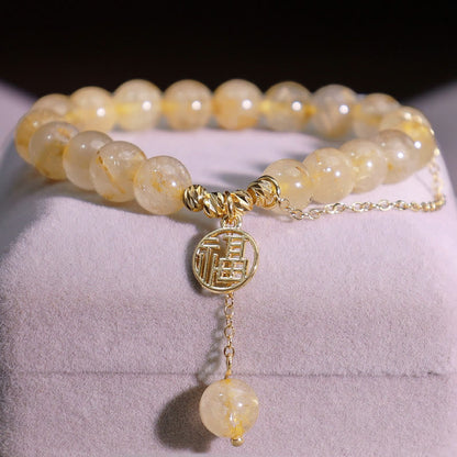 Buddha Stones Citrine Lucky Fu Character Happiness Bracelet