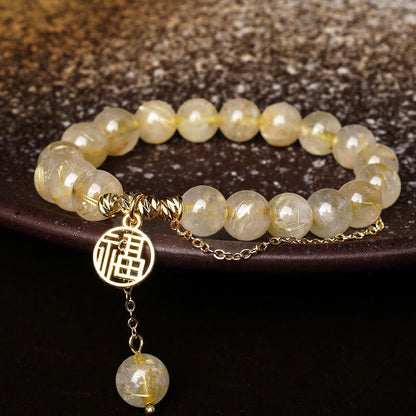 Buddha Stones Citrine Lucky Fu Character Happiness Bracelet