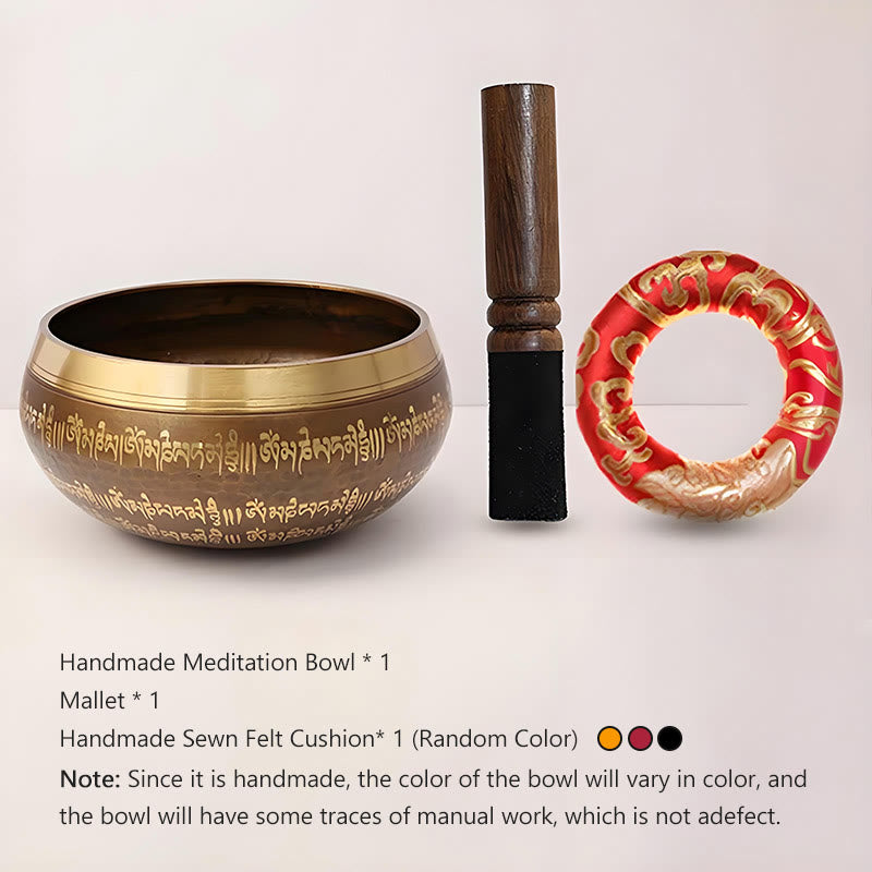 Buddha Stones Handcrafted Singing Bowl Scripture Pattern for Healing and Meditation Sound Bowl Set