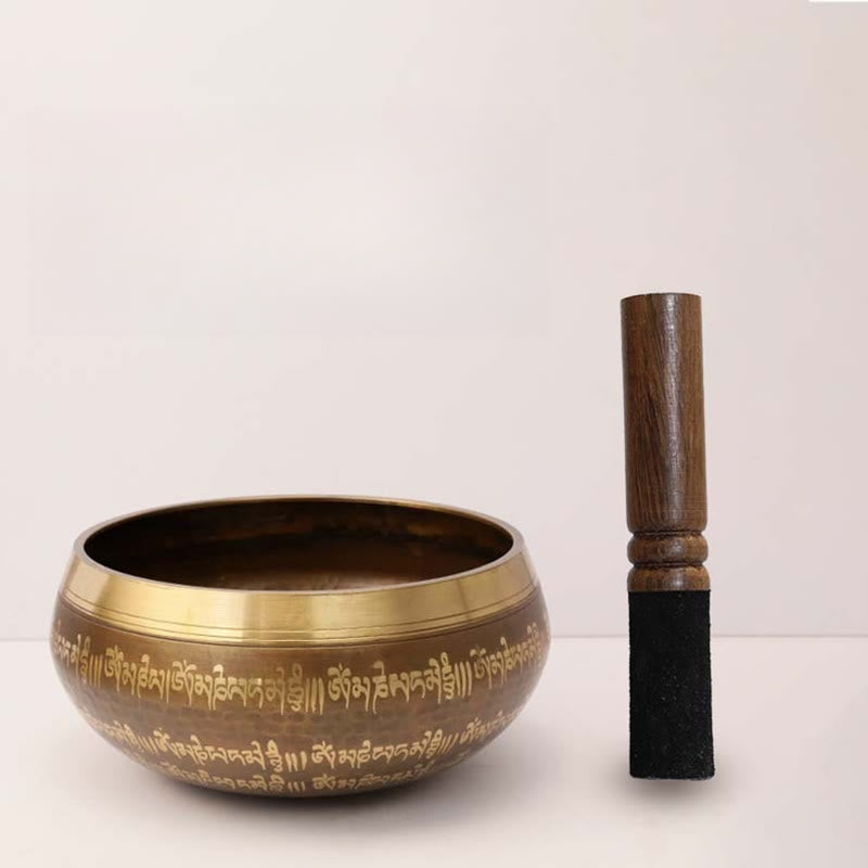 Buddha Stones Handcrafted Singing Bowl Scripture Pattern for Healing and Meditation Sound Bowl Set