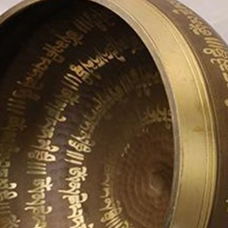 Buddha Stones Handcrafted Singing Bowl Scripture Pattern for Healing and Meditation Sound Bowl Set