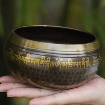 Buddha Stones Handcrafted Singing Bowl Scripture Pattern for Healing and Meditation Sound Bowl Set