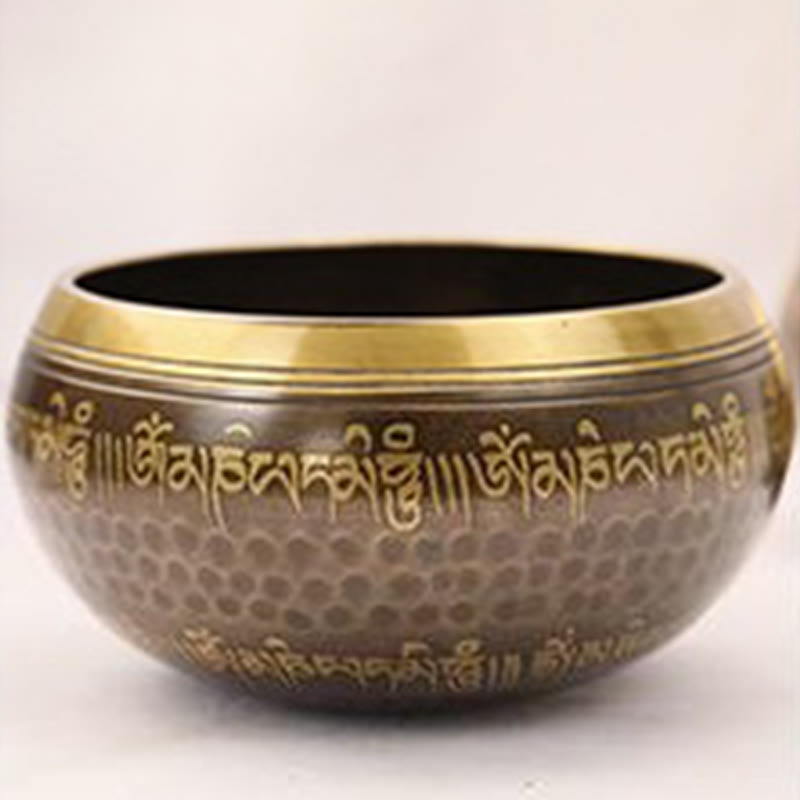 Buddha Stones Handcrafted Singing Bowl Scripture Pattern for Healing and Meditation Sound Bowl Set