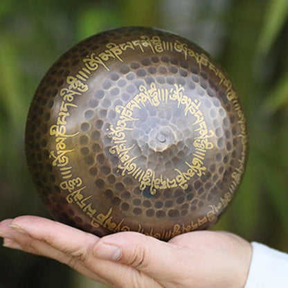Buddha Stones Handcrafted Singing Bowl Scripture Pattern for Healing and Meditation Sound Bowl Set