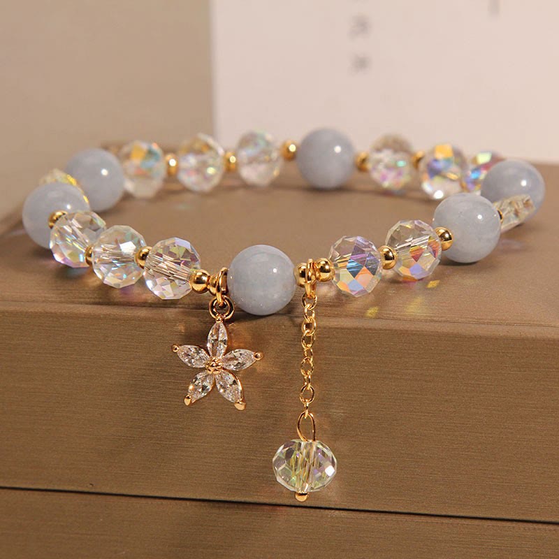 Buddha Stones Natural Aquamarine Crystal Zircon Flower Peace Healing Bracelet