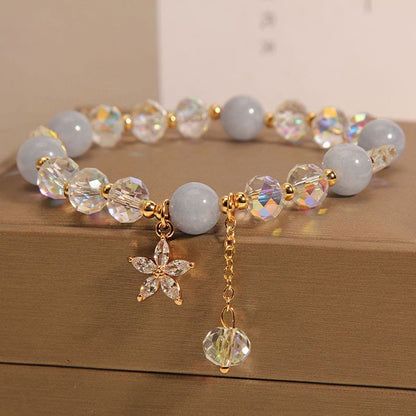 Buddha Stones Natural Aquamarine Crystal Zircon Flower Peace Healing Bracelet