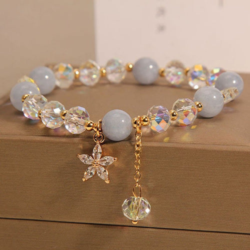 Buddha Stones Natural Aquamarine Crystal Zircon Flower Peace Healing Bracelet