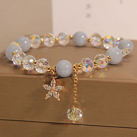 Buddha Stones Natural Aquamarine Crystal Zircon Flower Peace Healing Bracelet