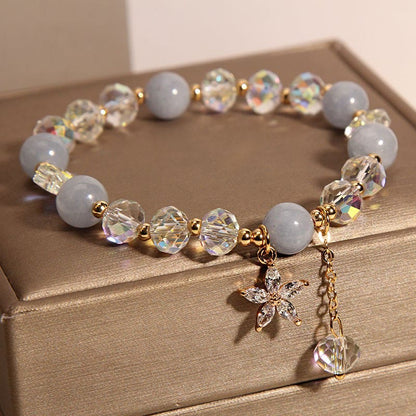 Buddha Stones Natural Aquamarine Crystal Zircon Flower Peace Healing Bracelet