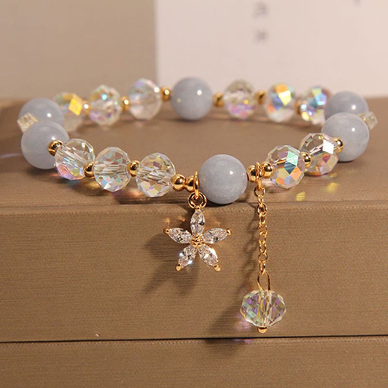 Buddha Stones Natural Aquamarine Crystal Zircon Flower Peace Healing Bracelet