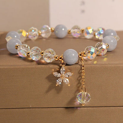Buddha Stones Natural Aquamarine Crystal Zircon Flower Peace Healing Bracelet