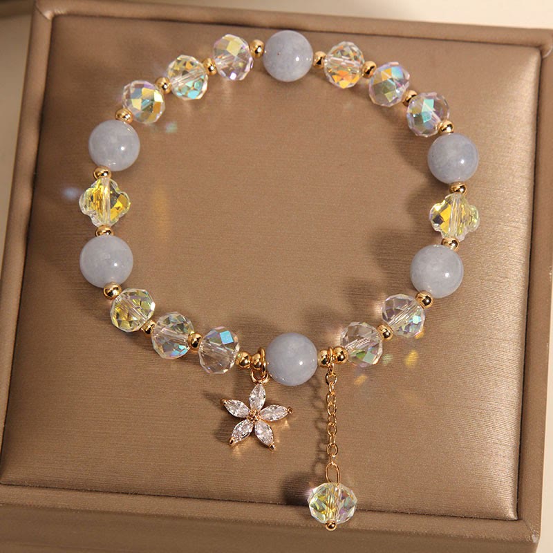 Buddha Stones Natural Aquamarine Crystal Zircon Flower Peace Healing Bracelet
