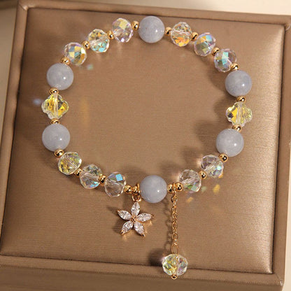 Buddha Stones Natural Aquamarine Crystal Zircon Flower Peace Healing Bracelet