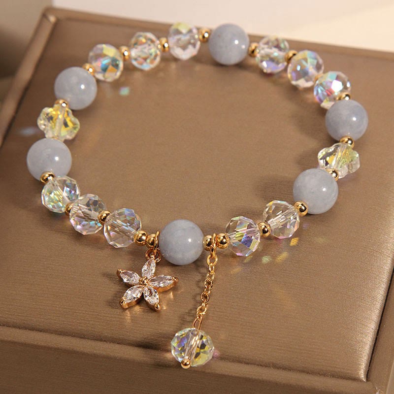 Buddha Stones Natural Aquamarine Crystal Zircon Flower Peace Healing Bracelet