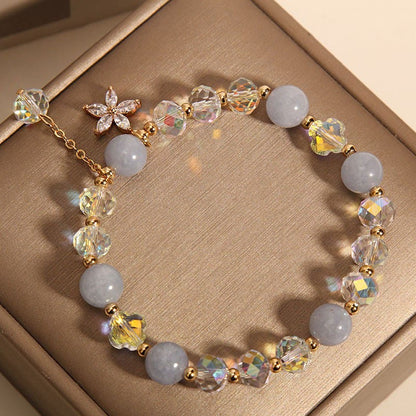 Buddha Stones Natural Aquamarine Crystal Zircon Flower Peace Healing Bracelet