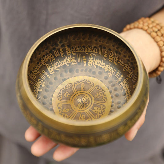 Buddha Stones Handmade Singing Bowl Scripture Sanskrit Pattern for Healing and Meditation Sound Bowl Set