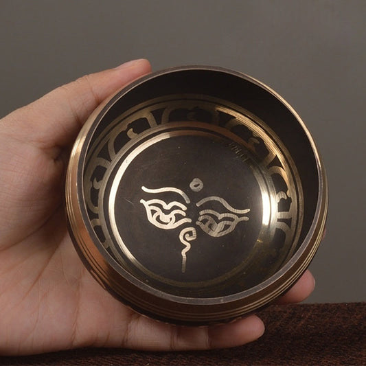 Buddha Stones Handmade Singing Bowl Buddha Eyes Scripture Pattern for Healing and Meditation Sound Bowl Set