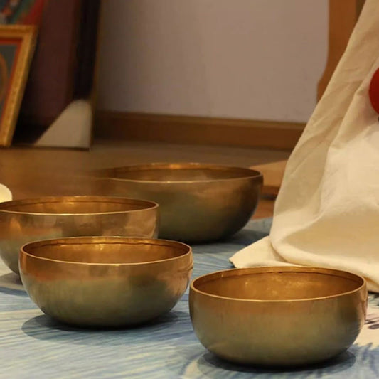 Buddha Stones Handmade Nepal Golden Singing Bowl Simple Design for Healing and Meditation Sound Bowl Set