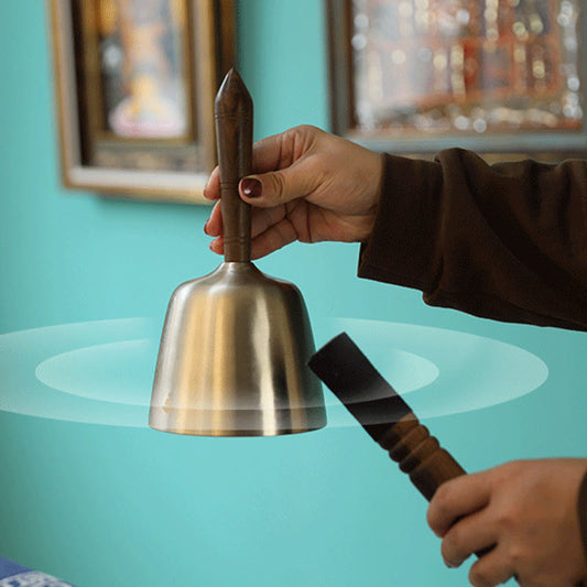 Buddha Stones Handmade Hand-held Awakening Singing Bell Chime for Healing and Meditation Wooden Handle Sound Set