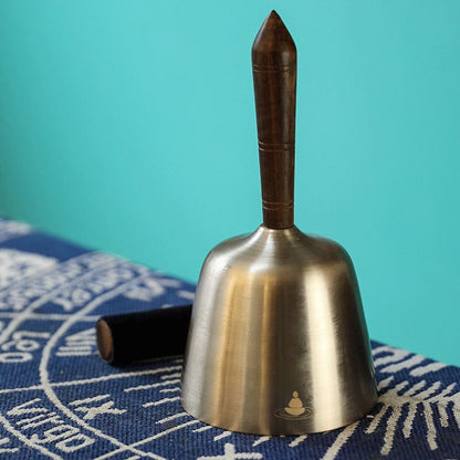 Buddha Stones Handmade Hand-held Awakening Singing Bell Chime for Healing and Meditation Wooden Handle Sound Set