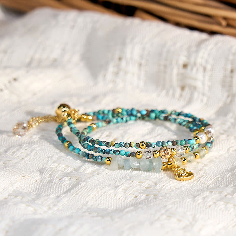 Buddha Stones Turquoise Beaded Strength Triple Wrap Bracelet