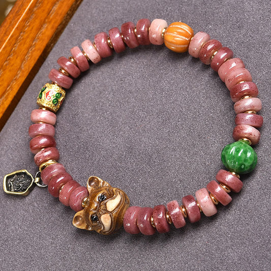 Buddha Stones Natural Tibetan Camel Bone Purple Blood Beads Pug Luck Bracelet