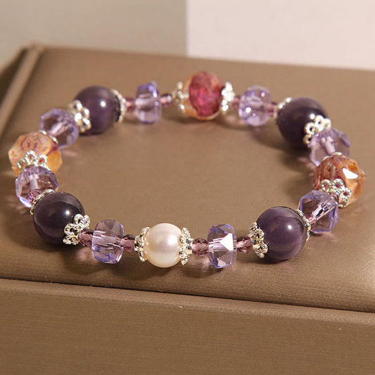 Buddha Stones Natural Amethyst Pearl Crystal Positive Bracelet