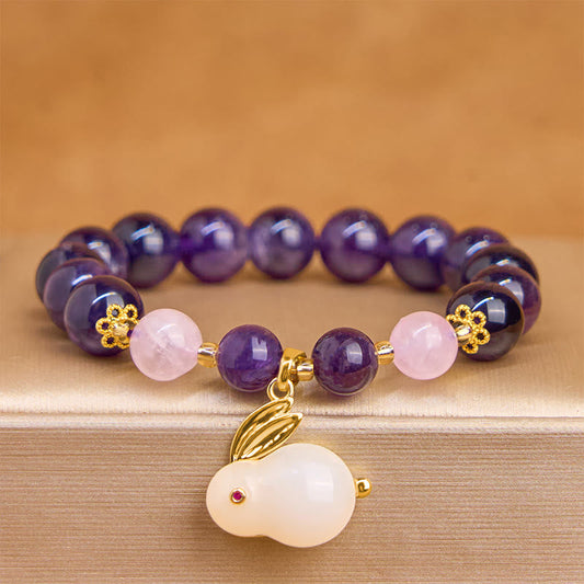 Buddha Stones Natural Amethyst Rabbit Beads Inner Peace Bracelet