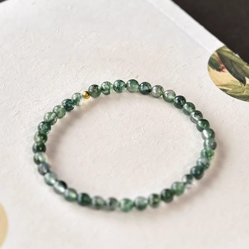Buddha Stones Moss Agate Lucky Bead Soothing Bracelet