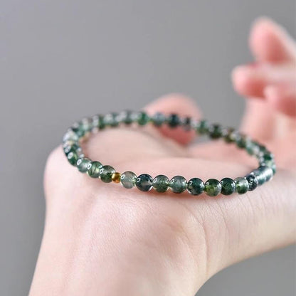 Buddha Stones Moss Agate Lucky Bead Soothing Bracelet