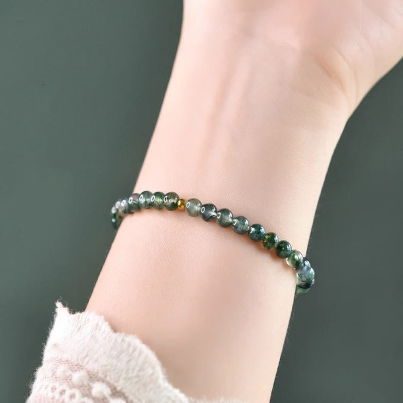 Buddha Stones Moss Agate Lucky Bead Soothing Bracelet
