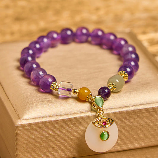 Buddha Stones Natural Amethyst Peace Buckle Charm Spiritual Bracelet