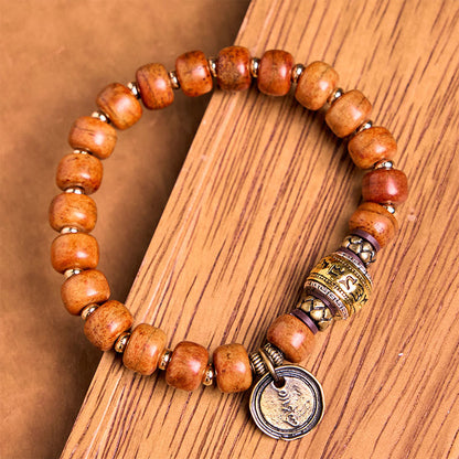 Buddha Stones Natural Tibetan Camel Bone Barrel Beads OM Sanskrit Luck Protection Bracelet