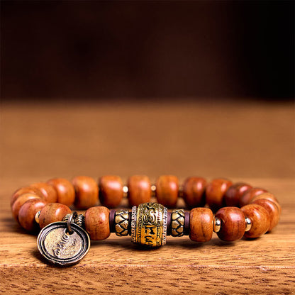 Buddha Stones Natural Tibetan Camel Bone Barrel Beads OM Sanskrit Luck Protection Bracelet