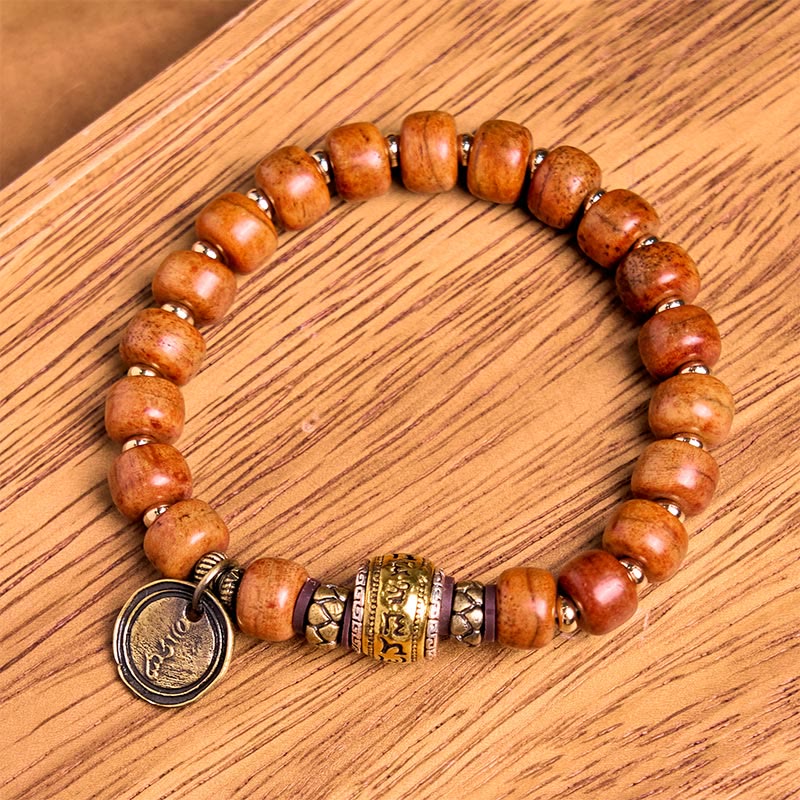 Buddha Stones Natural Tibetan Camel Bone Barrel Beads OM Sanskrit Luck Protection Bracelet