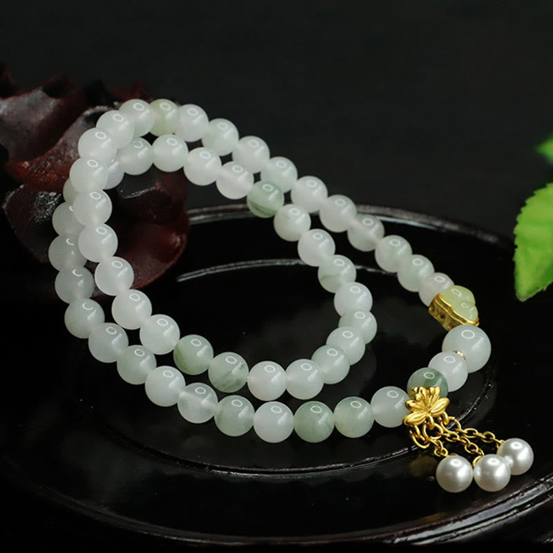 Buddha Stones Natural Tianshan Jade Lotus Gourd Double Circle Prosperity Bracelet